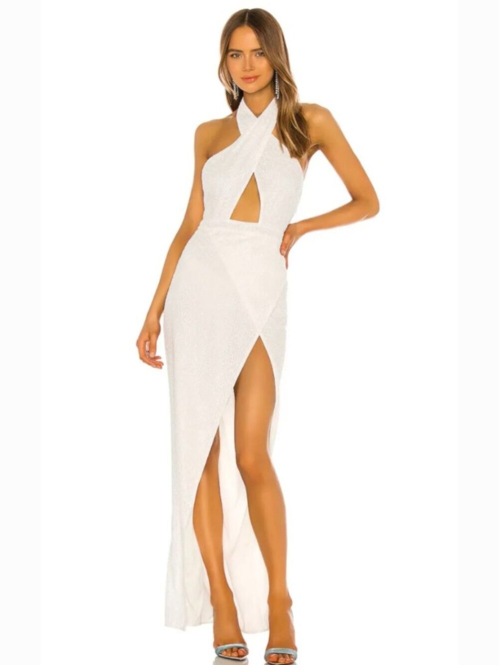 Michael Costello x Revolve Soraya Gown in White Sequins Embellished size medium